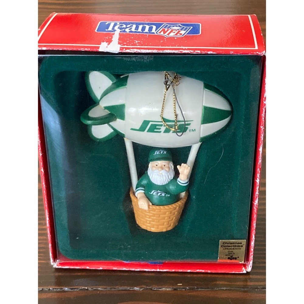 NFL New York Jets Santa's Watching Blimp Ornament in‎ Box Russ Christmas Green
